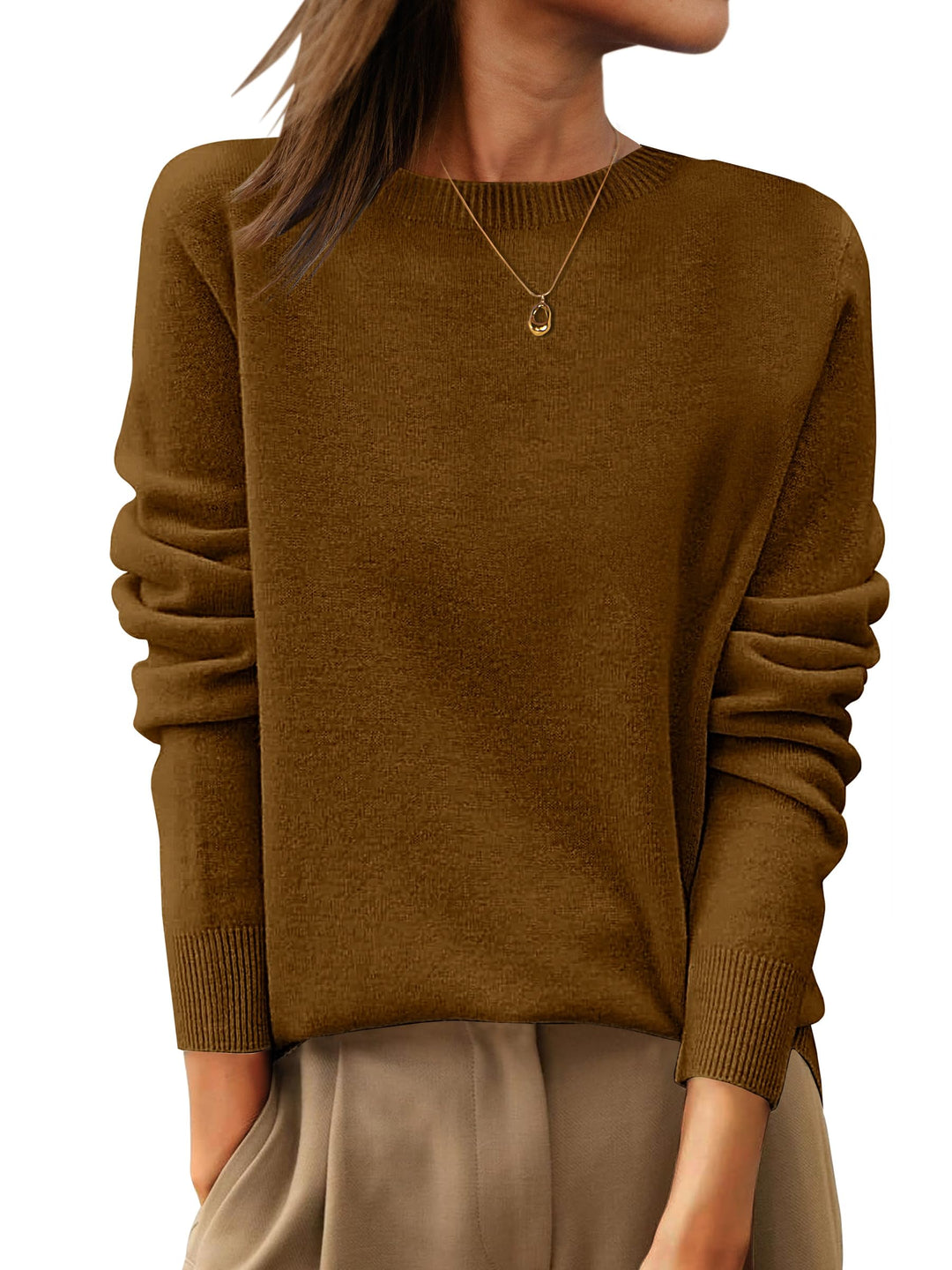 ANRABESS Women's 100% Wool Crewneck Long Sleeve Sweater