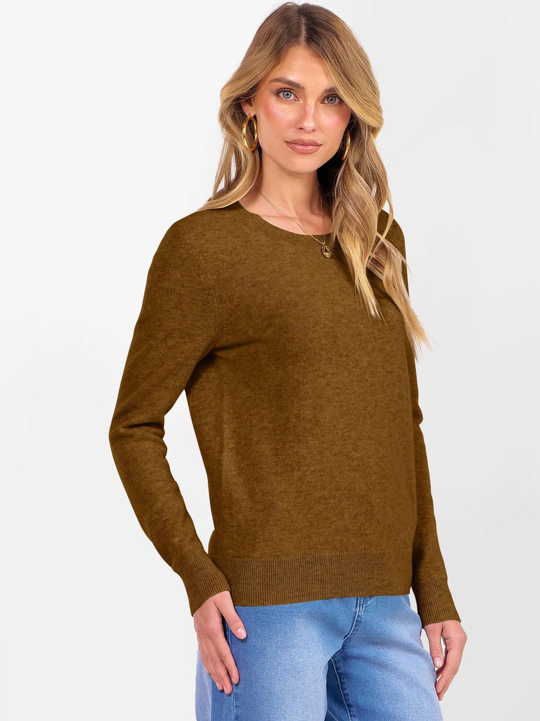 ANRABESS Women's 100% Wool Crewneck Long Sleeve Sweater