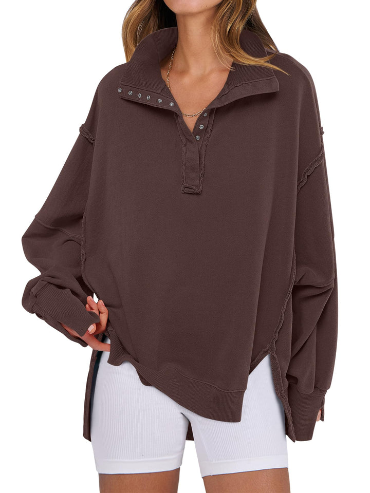 ANRABESS Women's Oversized Button-Up Henley Sweatshirt