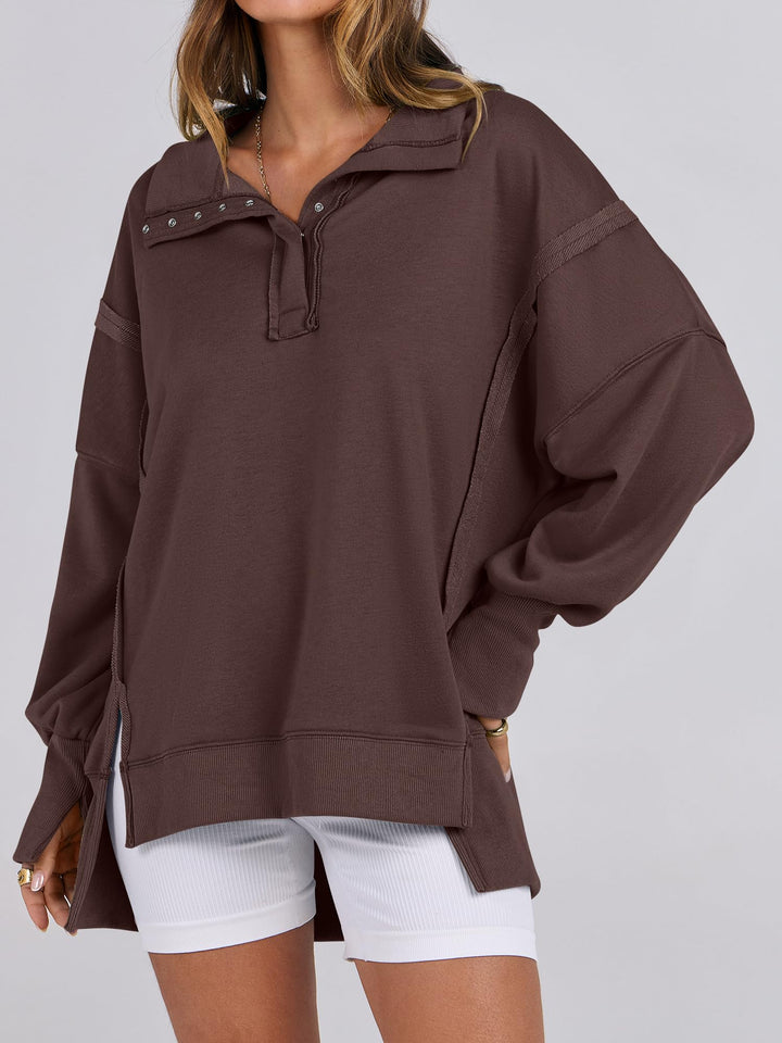 ANRABESS Women's Oversized Button-Up Henley Sweatshirt