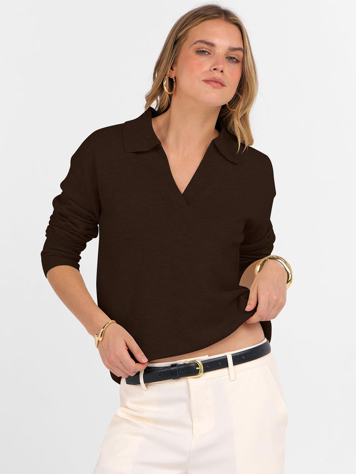 ANRABESS Women's Lightweight Polo V-Neck Knit Sweater