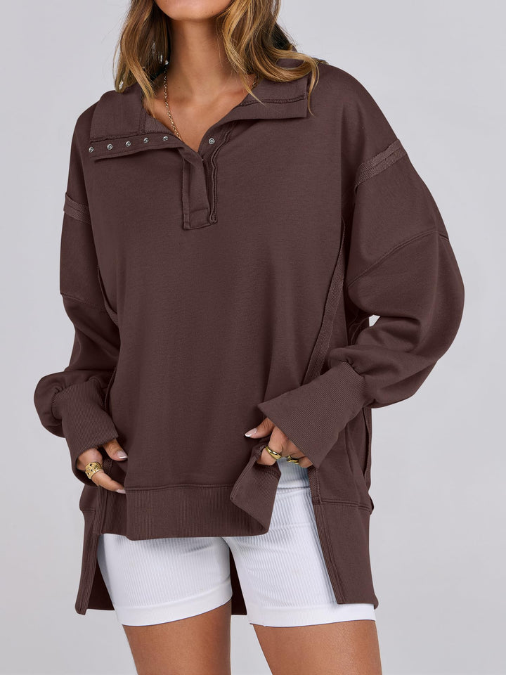ANRABESS Women's Oversized Button-Up Henley Sweatshirt