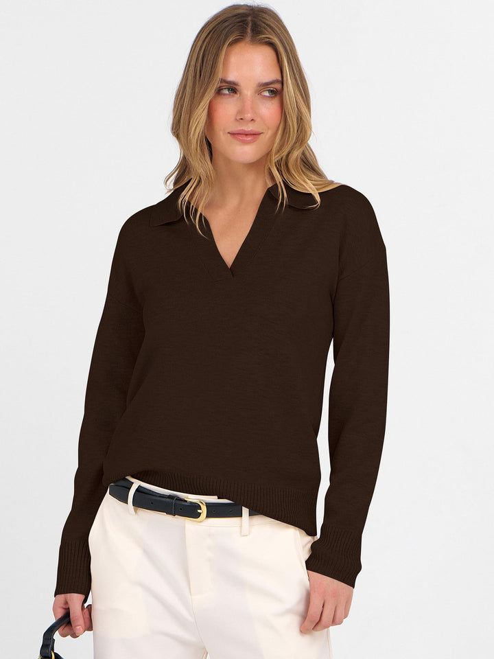 ANRABESS Women's Lightweight Polo V-Neck Knit Sweater