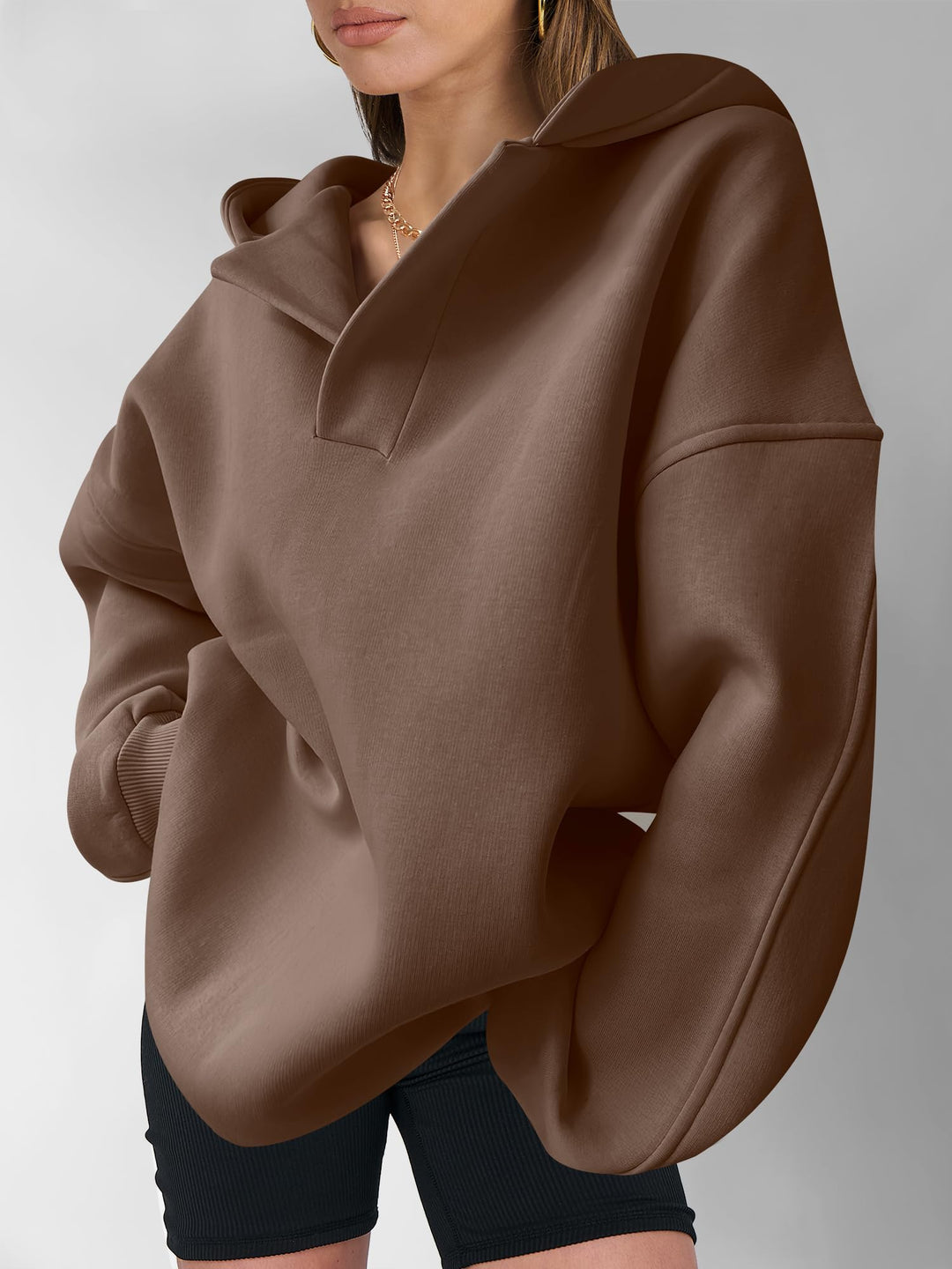 ANRABESS Women's Oversized V-Neck Fleece Hoodie