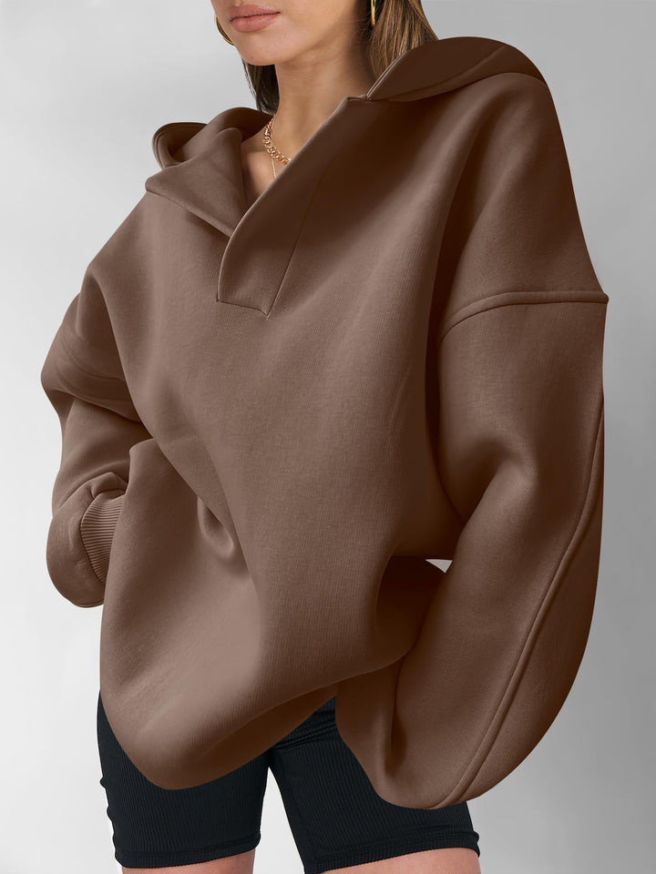 ANRABESS Women's Oversized V-Neck Fleece Hoodie