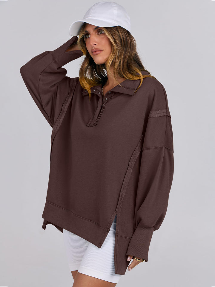 ANRABESS Women's Oversized Button-Up Henley Sweatshirt