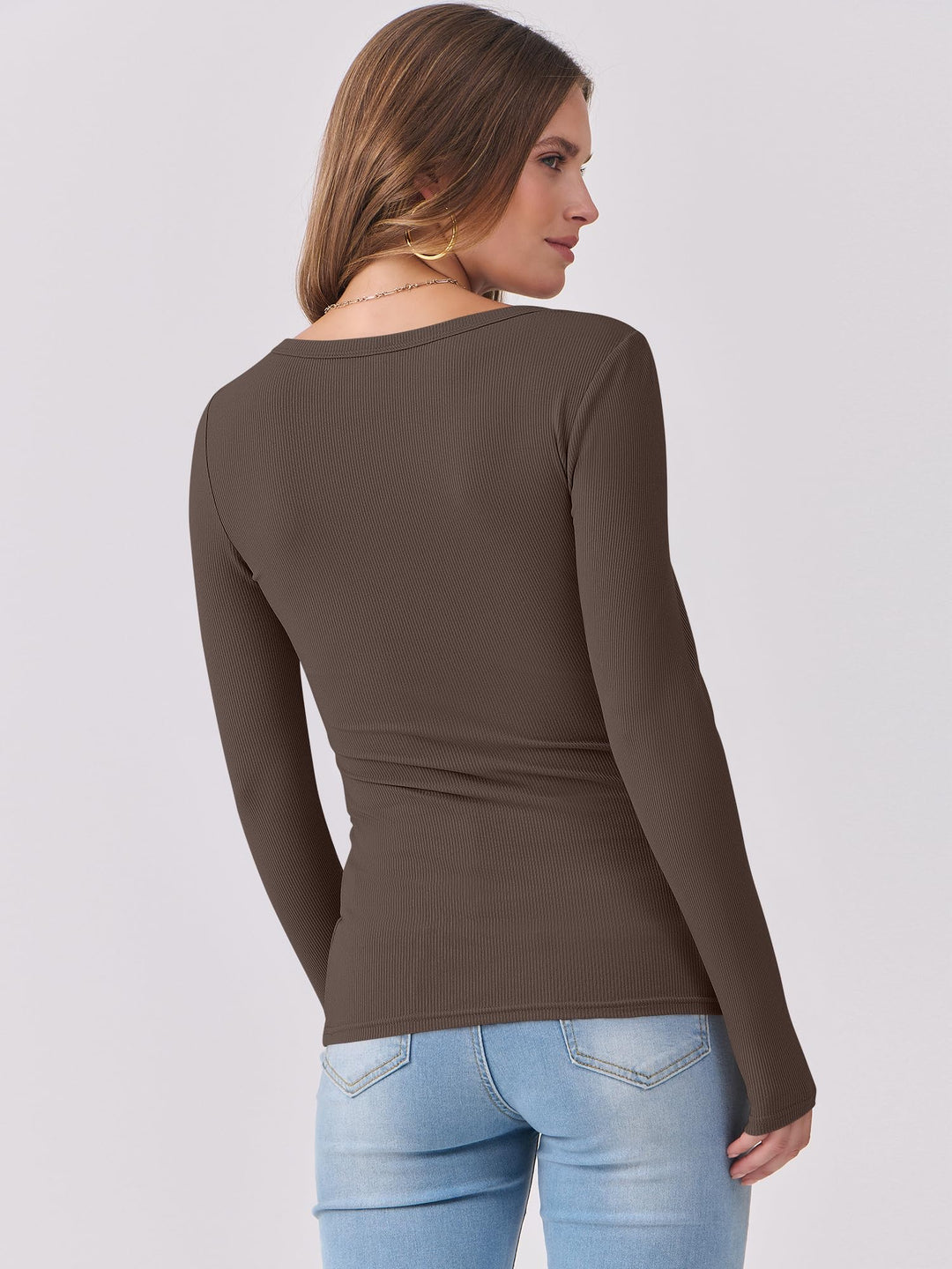 ANRABESS Long Sleeve Shirts for Women Ribbed Knit Slim Fitted Casual Tops Scoop Neck Basic Tee Spring Fall Fashion Clothes
