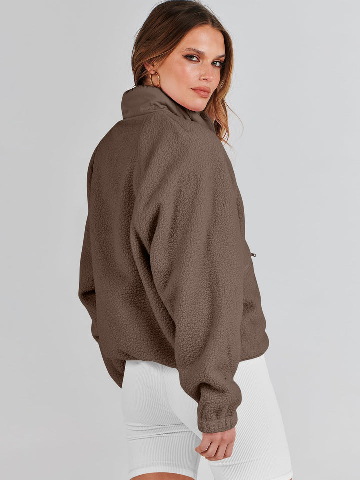 ANRABESS Women's Cropped Sherpa Shacket with Pockets