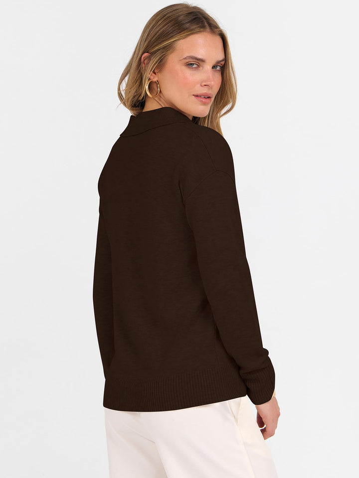 ANRABESS Women's Lightweight Polo V-Neck Knit Sweater