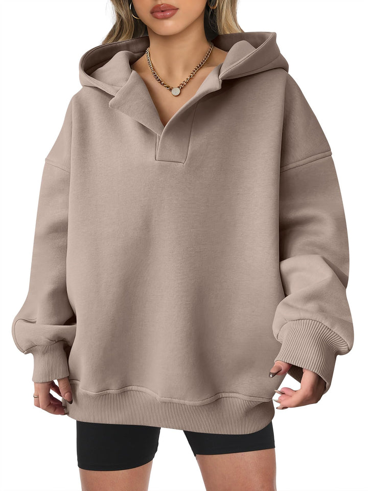 ANRABESS Women's Oversized V-Neck Fleece Hoodie