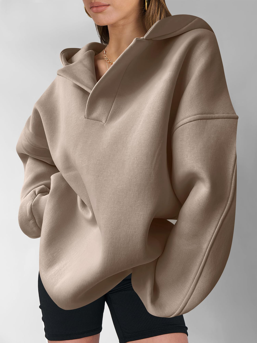ANRABESS Women's Oversized V-Neck Fleece Hoodie