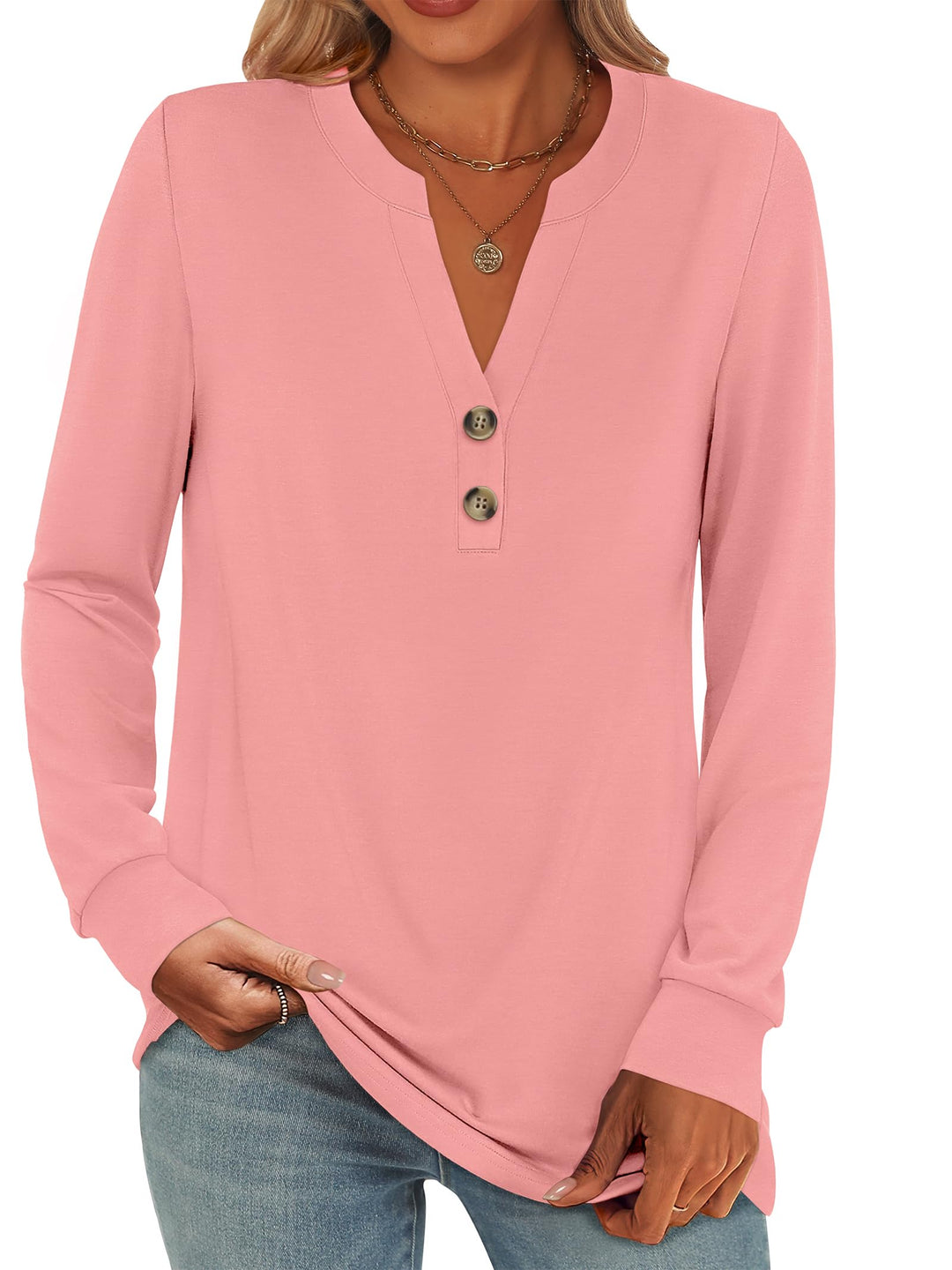 ANRABESS Women's Henley Long Sleeve Business Casual Top