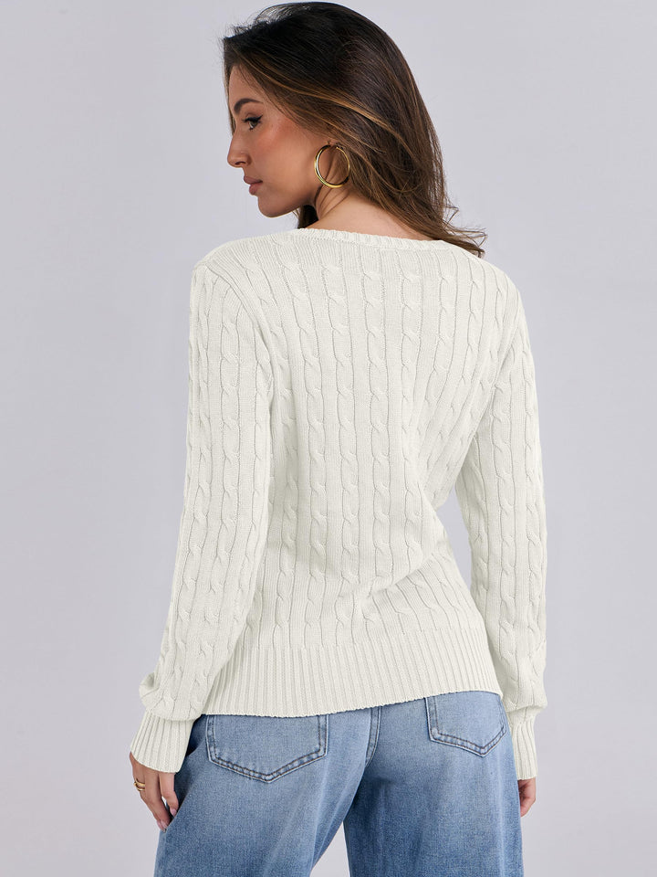 ANRABESS Women's Cable Knit V-Neck Fitted Sweater