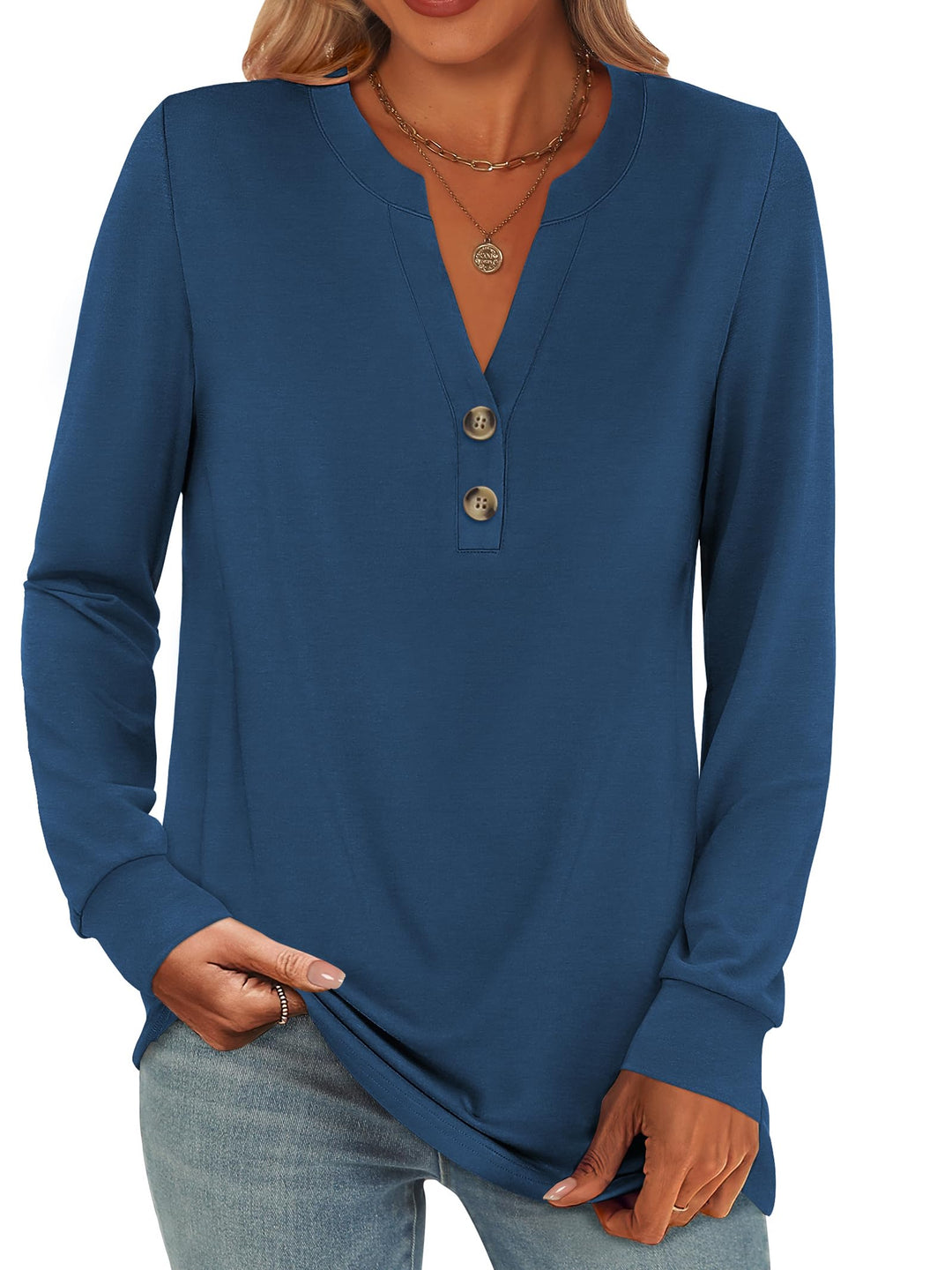 ANRABESS Women's Henley Long Sleeve Business Casual Top