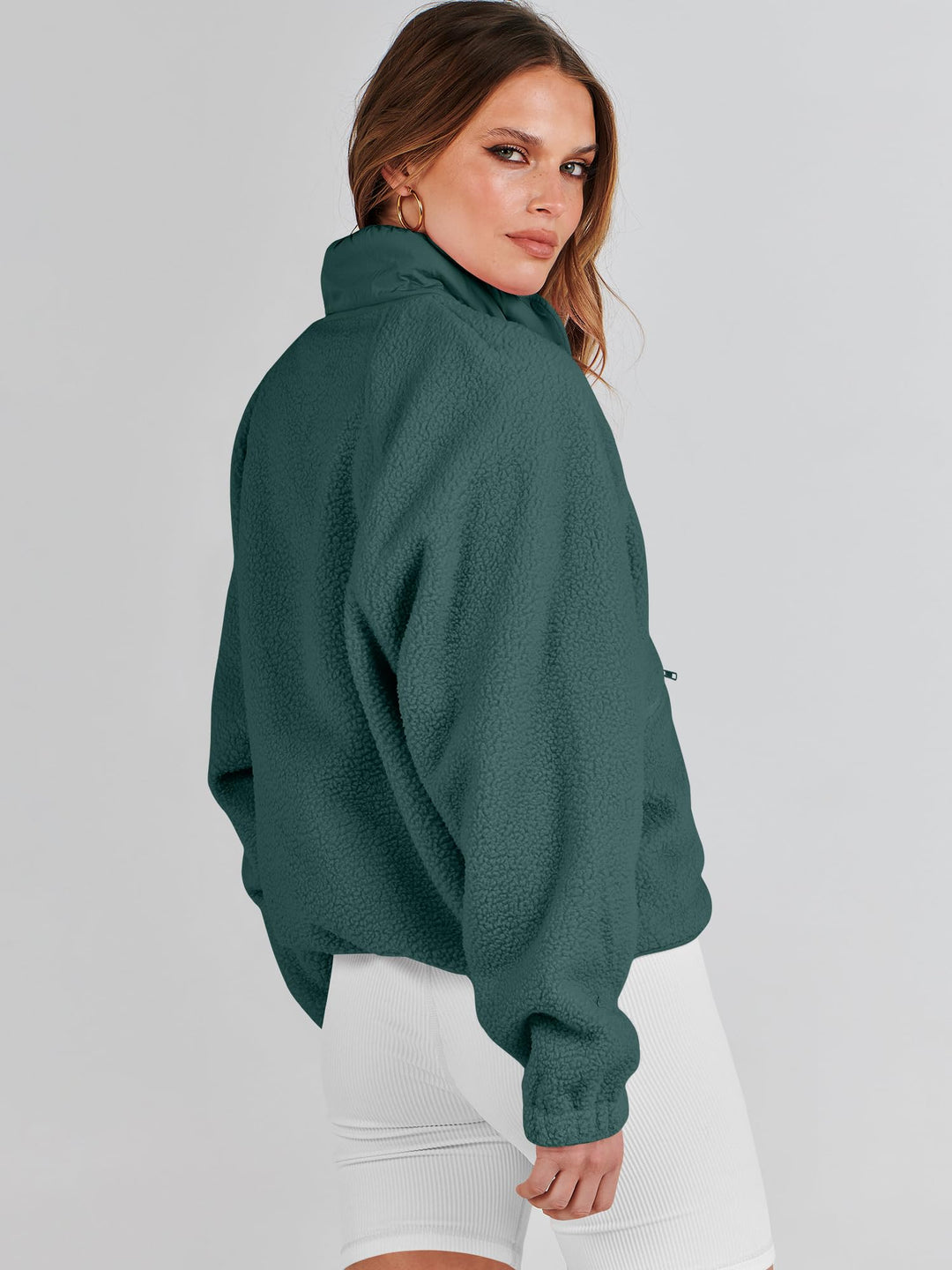 ANRABESS Women's Cropped Sherpa Shacket with Pockets