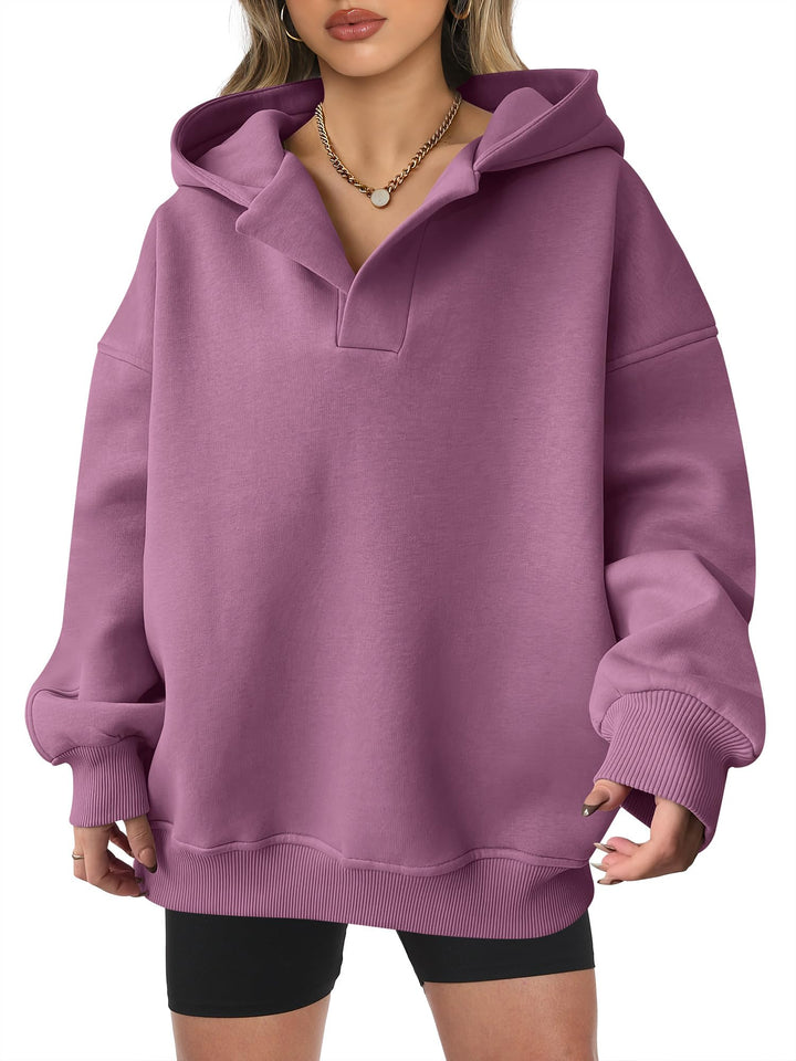 ANRABESS Women's Oversized V-Neck Fleece Hoodie
