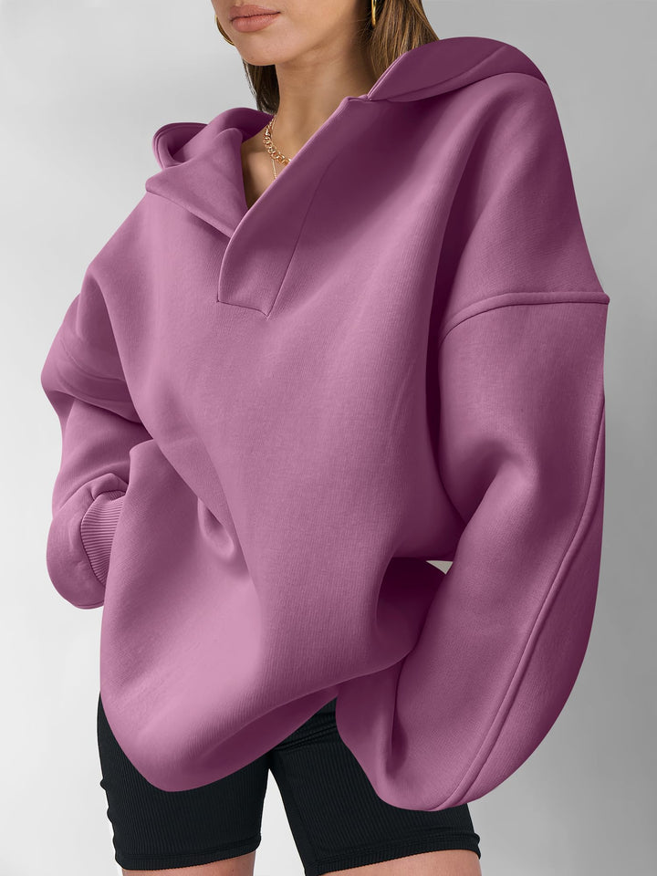 ANRABESS Women's Oversized V-Neck Fleece Hoodie