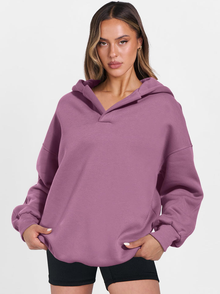 ANRABESS Women's Oversized V-Neck Fleece Hoodie