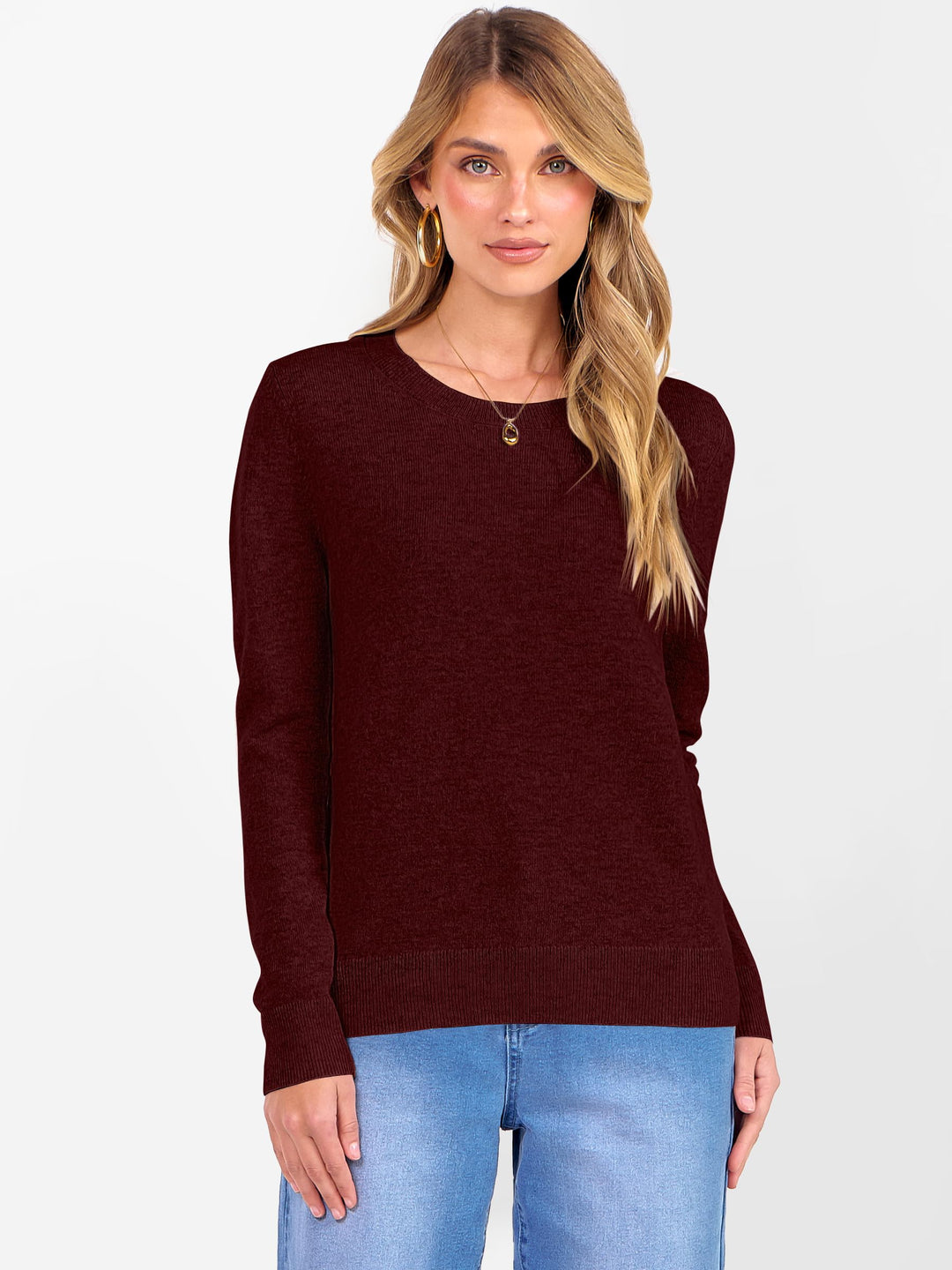 ANRABESS Women's 100% Wool Crewneck Long Sleeve Sweater