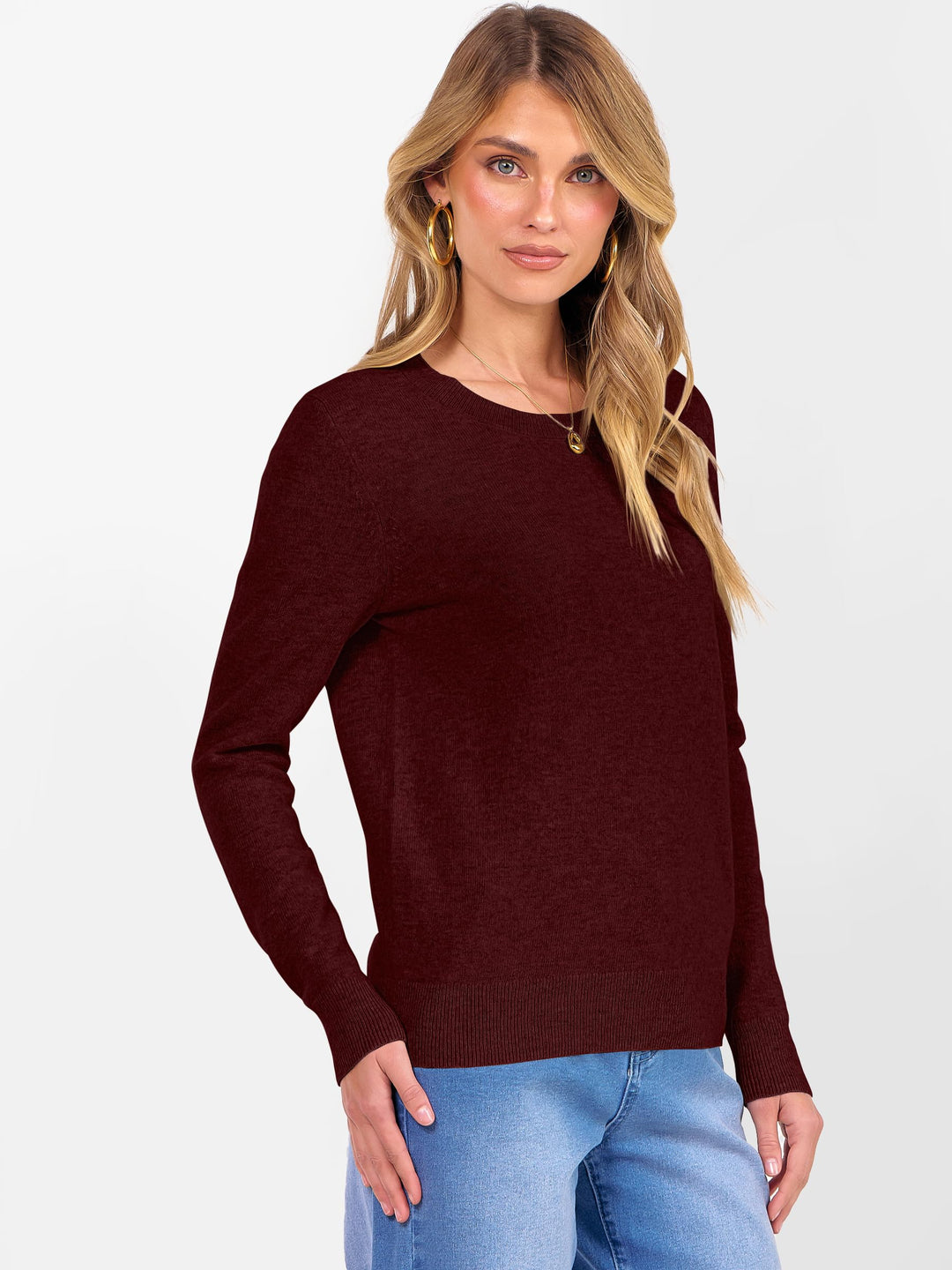 ANRABESS Women's 100% Wool Crewneck Long Sleeve Sweater