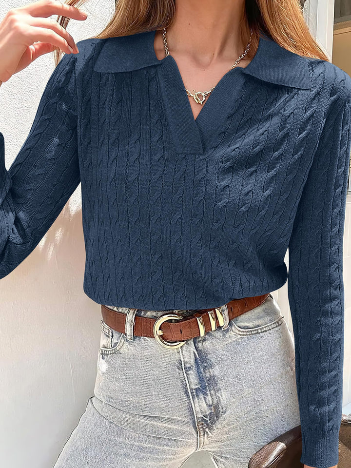 ANRABESS Women's Cable Knit V-Neck Long Sleeve Sweater