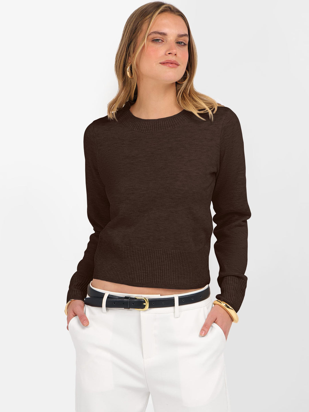 ANRABESS Women's Cropped Long Sleeve Lightweight Sweater