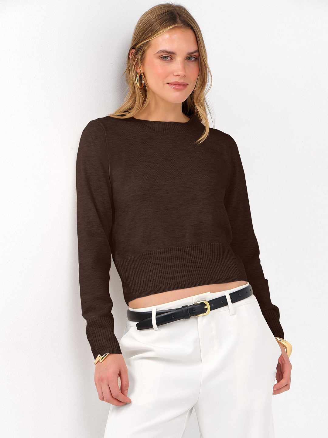 ANRABESS Women's Cropped Long Sleeve Lightweight Sweater