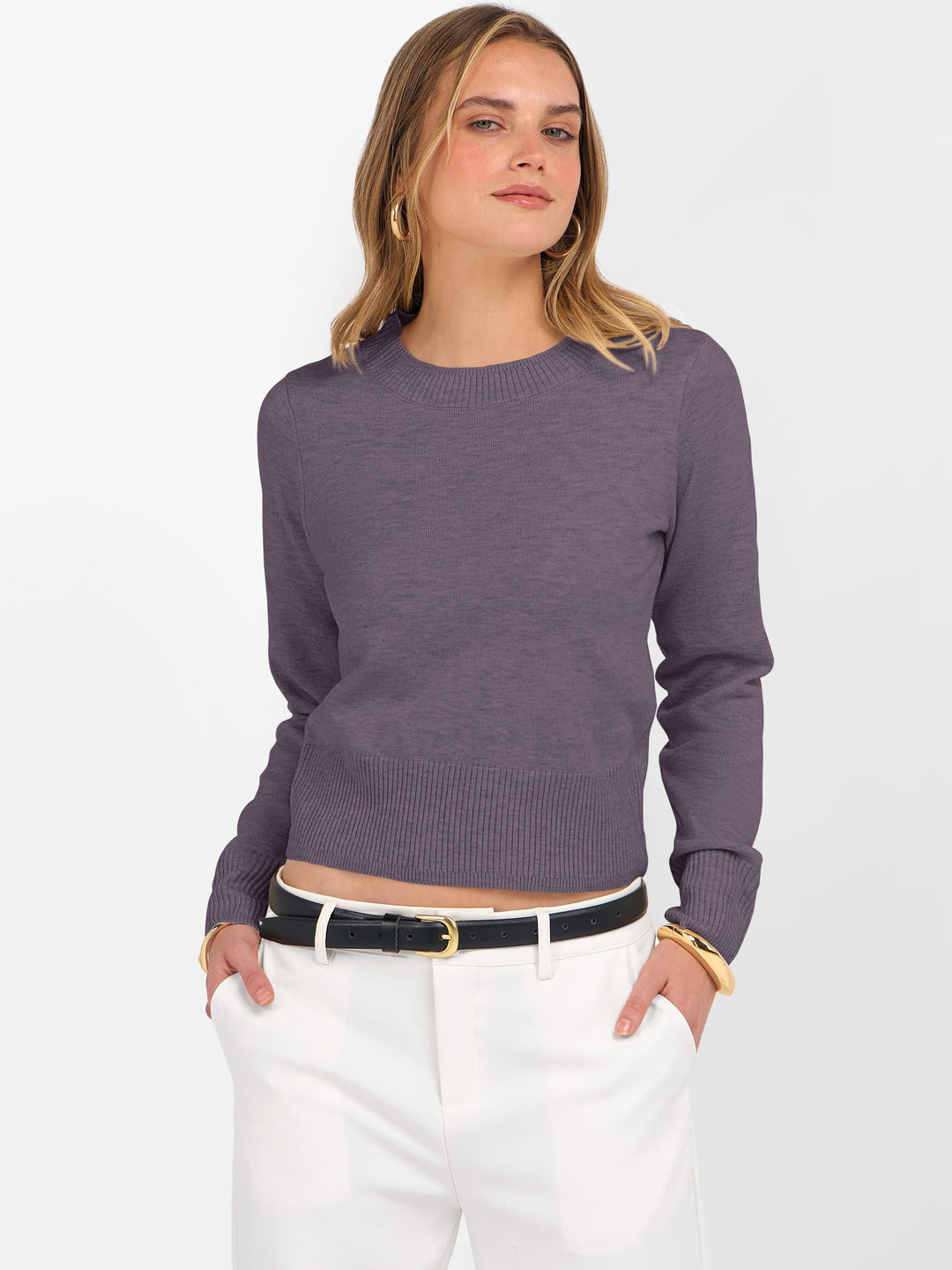 ANRABESS Women's Cropped Long Sleeve Lightweight Sweater