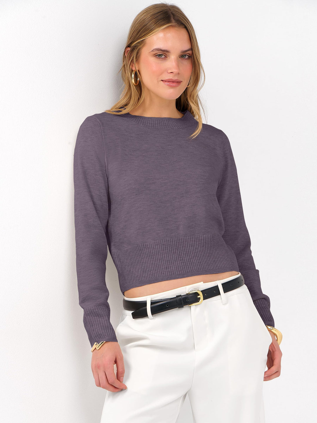 ANRABESS Women's Cropped Long Sleeve Lightweight Sweater
