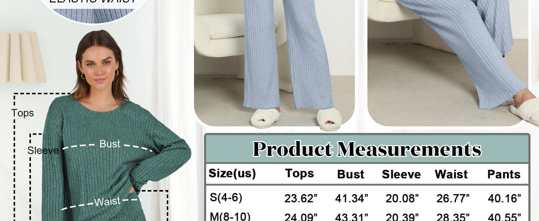 ANRABESS Women 2 Piece Lounge Pajamas Sets Casual Ribbed Knit Long Sleeve Top Pants Matching Set 2026 Fall Outfits Clothes