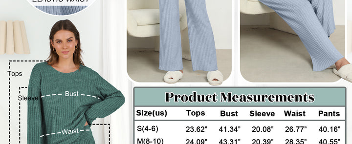 ANRABESS Women 2 Piece Lounge Pajamas Sets Casual Ribbed Knit Long Sleeve Top Pants Matching Set 2026 Fall Outfits Clothes