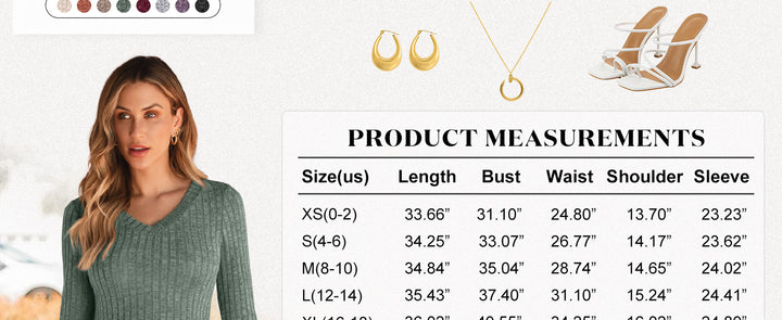 ANRABESS Women's Ribbed V-Neck Swing Sweater Dress