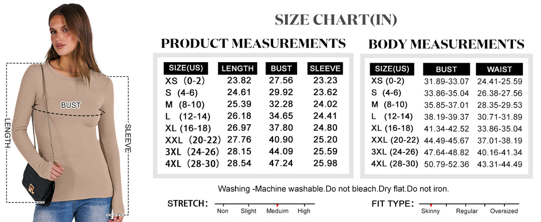 ANRABESS Long Sleeve Shirts for Women Ribbed Knit Slim Fit Basic Tops Crewneck Tees Spring Fall Casual Underscrubs Layer Clothes