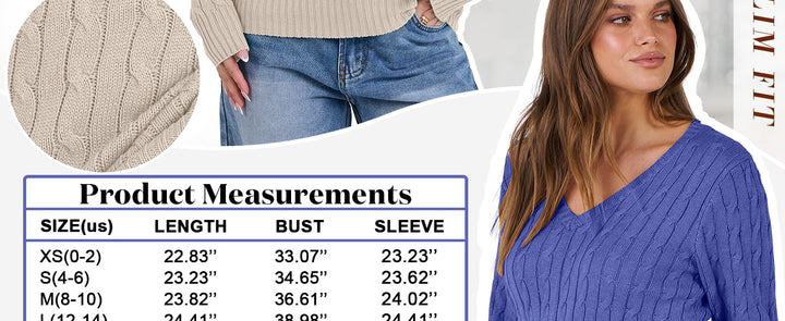 ANRABESS Women's Cable Knit V-Neck Fitted Sweater