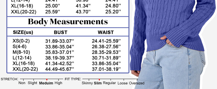 ANRABESS Women's Cable Knit V-Neck Fitted Sweater