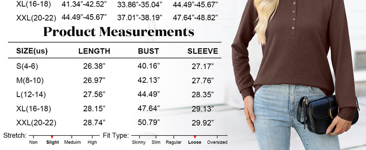ANRABESS Long Sleeve Waffle Knit Shirts for Women Spring Fall Dressy Casual Button Up V Neck Henley Tops Loose Basic Tees Winter Clothes