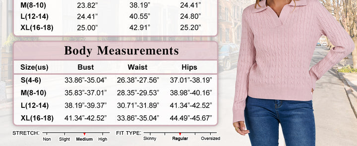 ANRABESS Women's Cable Knit V-Neck Long Sleeve Sweater