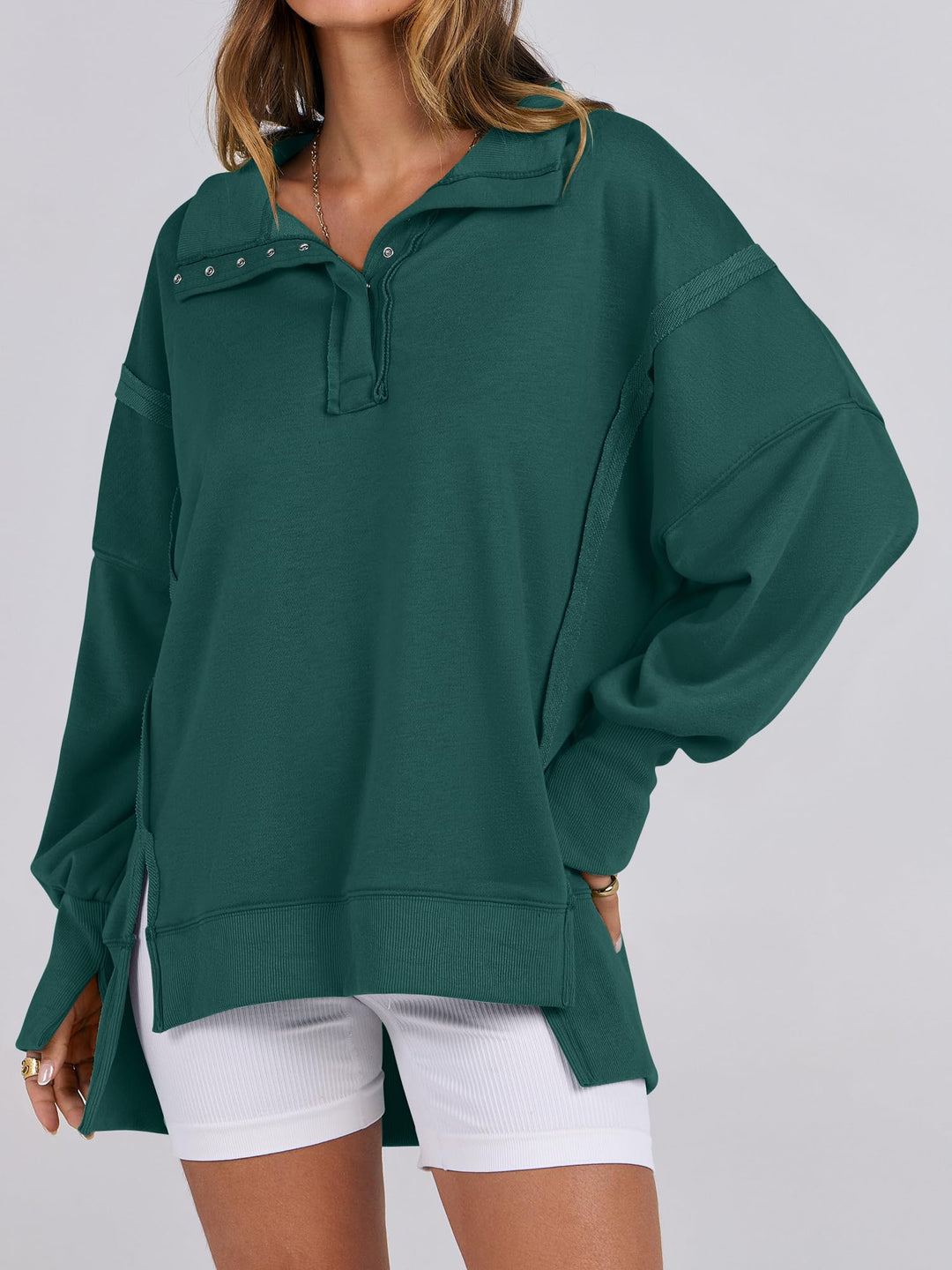 ANRABESS Women's Oversized Button-Up Henley Sweatshirt