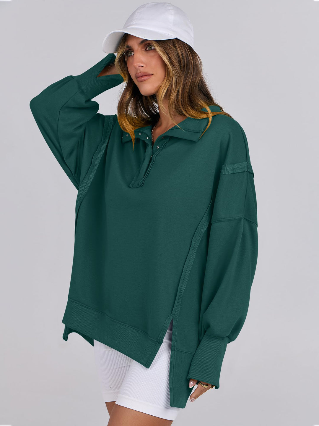 ANRABESS Women's Oversized Button-Up Henley Sweatshirt