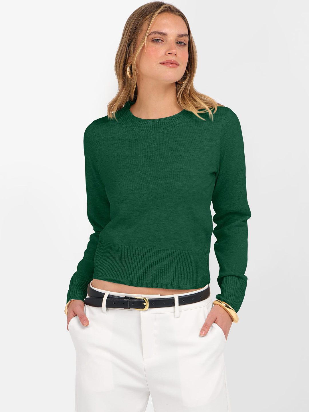 ANRABESS Women's Cropped Long Sleeve Lightweight Sweater