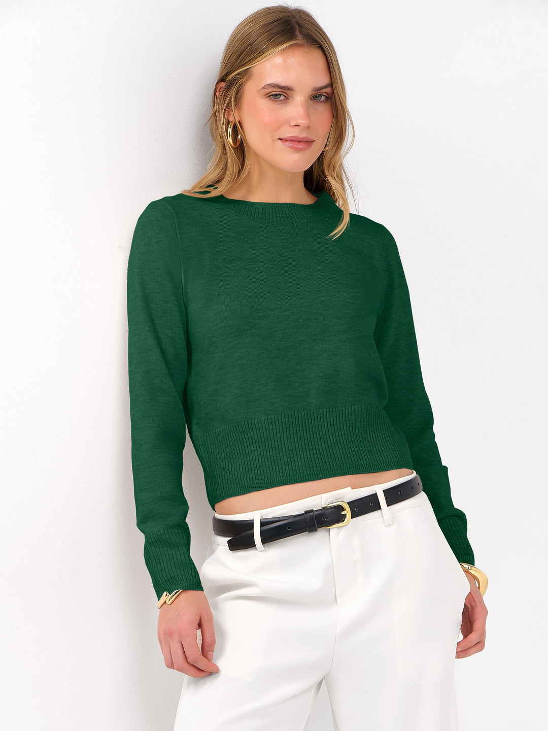 ANRABESS Women's Cropped Long Sleeve Lightweight Sweater