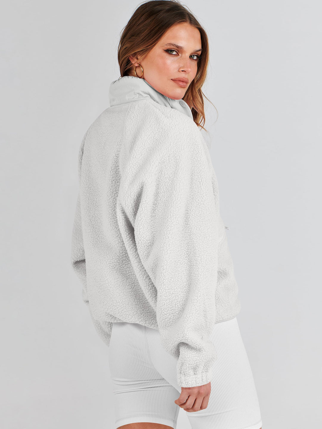 ANRABESS Women's Cropped Sherpa Shacket with Pockets
