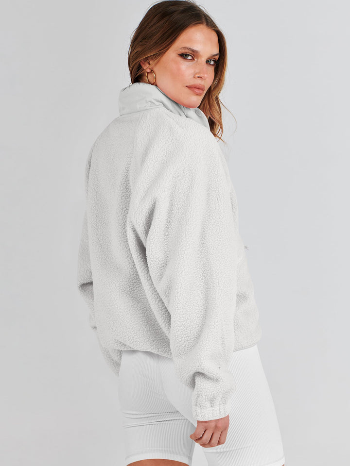 ANRABESS Women's Cropped Sherpa Shacket with Pockets