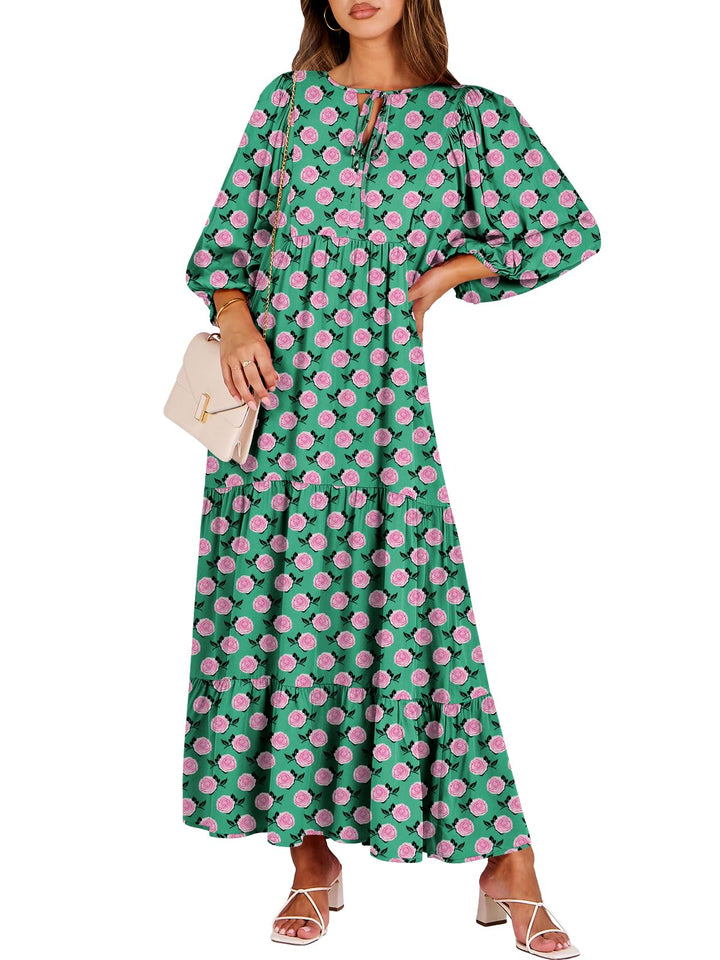 ANRABESS Women's Boho Floral V-Neck Maxi Dress