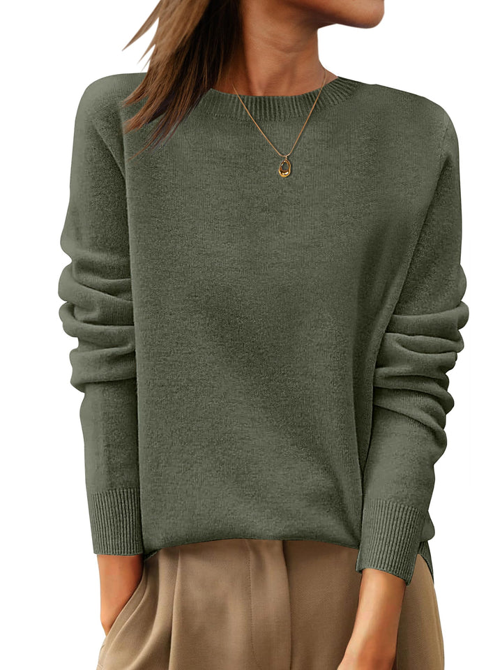 ANRABESS Women's 100% Wool Crewneck Long Sleeve Sweater