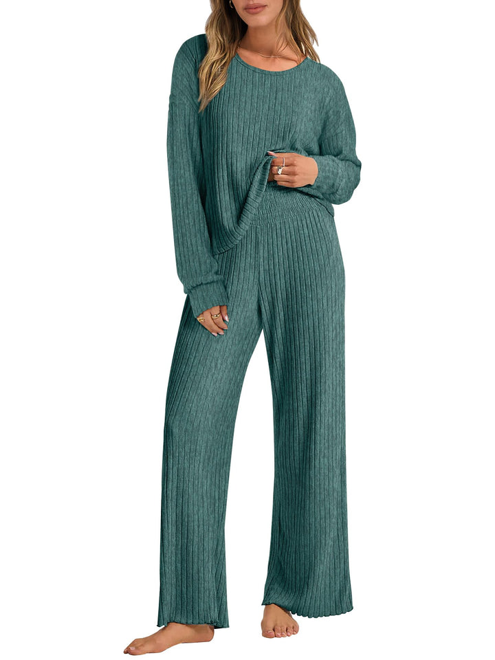 ANRABESS Women 2 Piece Lounge Pajamas Sets Casual Ribbed Knit Long Sleeve Top Pants Matching Set 2026 Fall Outfits Clothes