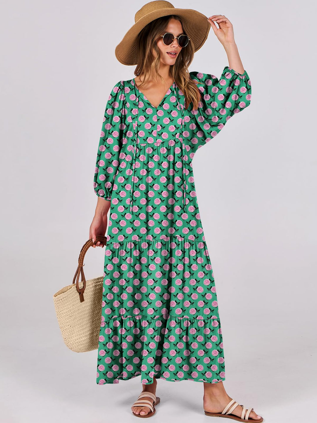 ANRABESS Women's Boho Floral V-Neck Maxi Dress
