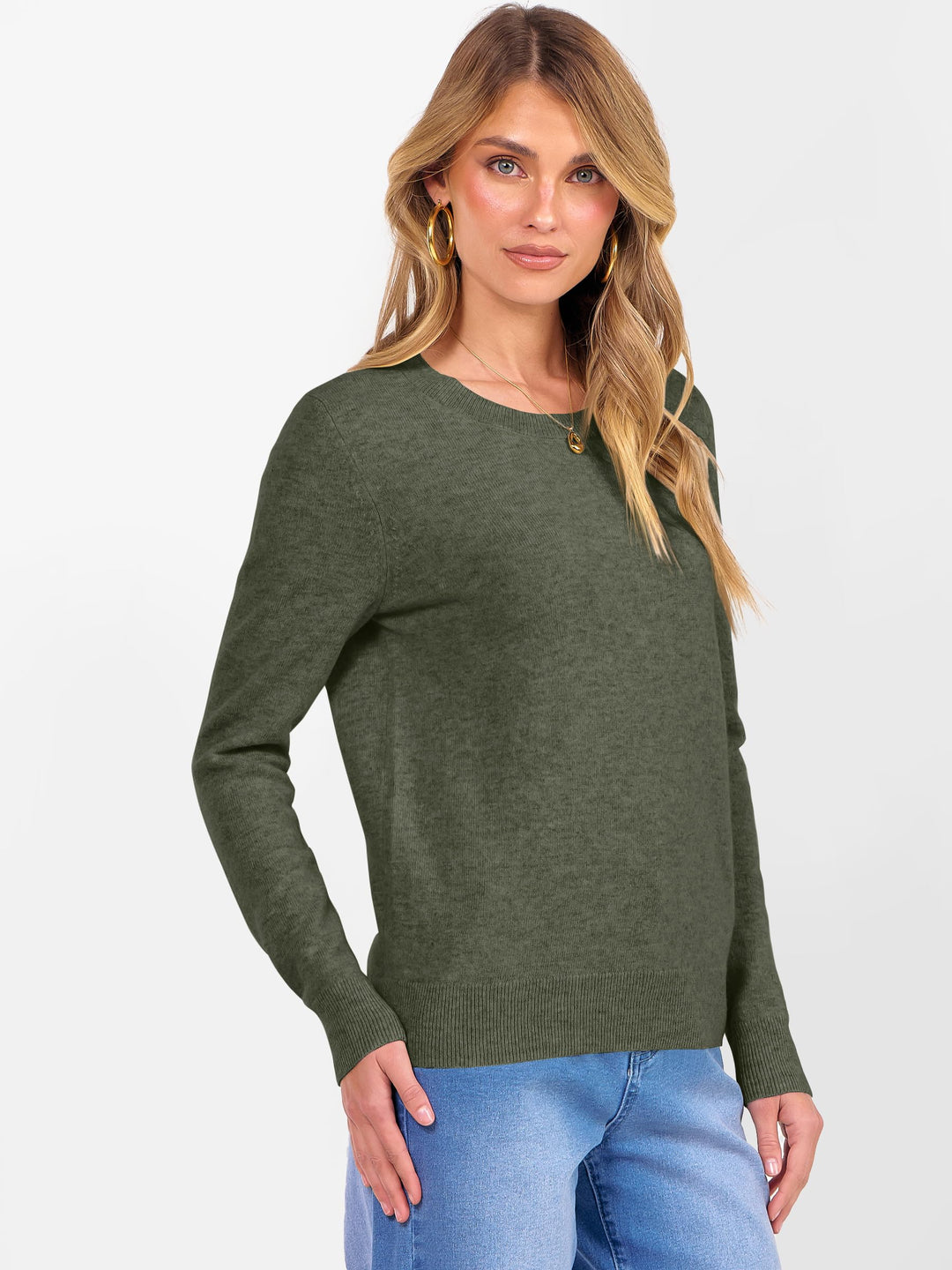 ANRABESS Women's 100% Wool Crewneck Long Sleeve Sweater