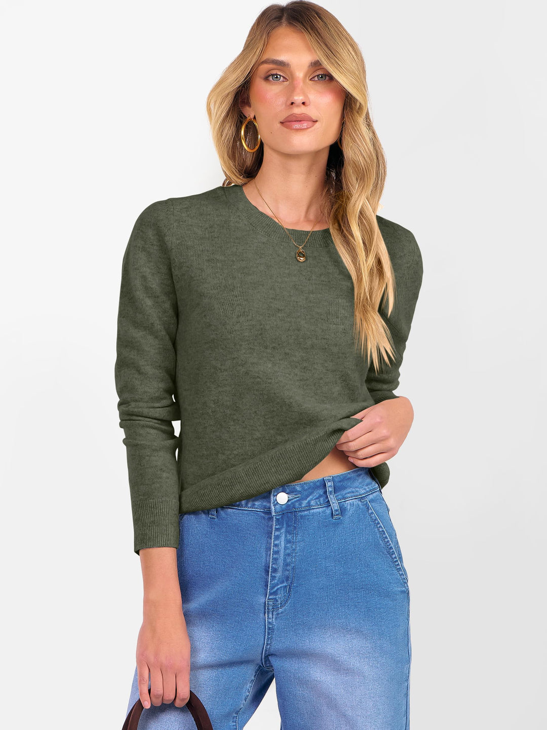 ANRABESS Women's 100% Wool Crewneck Long Sleeve Sweater