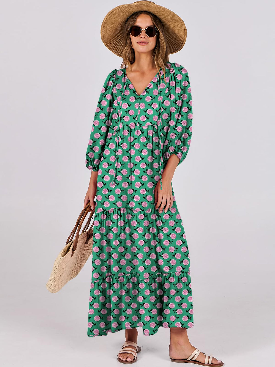 ANRABESS Women's Boho Floral V-Neck Maxi Dress